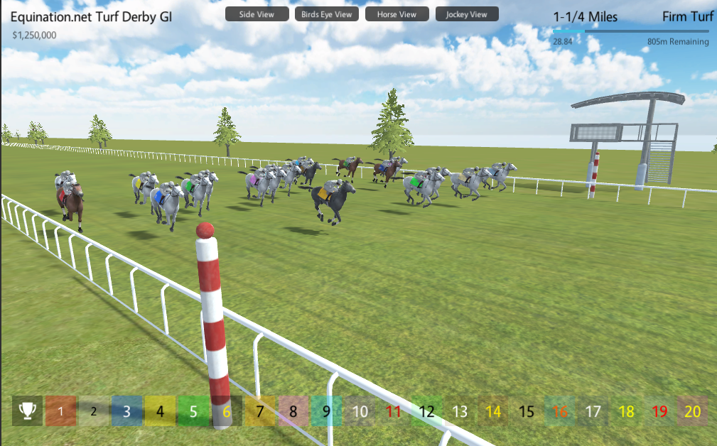 Equination race viewer showing horses competing on the track